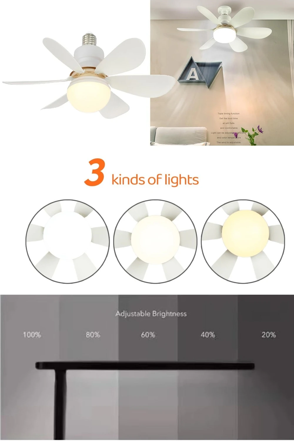 E27 LED Fan Lamp Wireless Remote Control  Fan Light Dimmable For Office Kitchen Bedroom Living Room Ceiling Fan Light