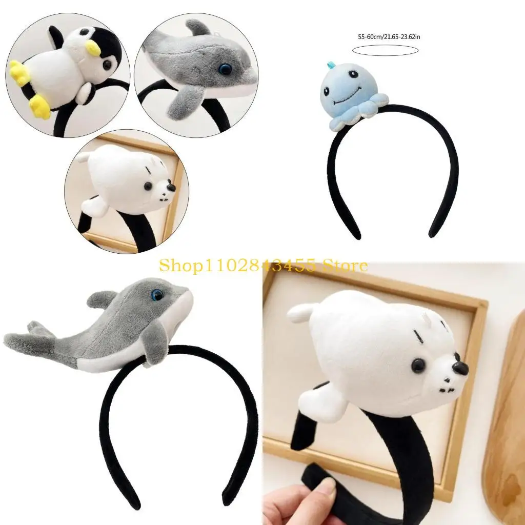 

49MC Sea Animal Hairhoop for Female Face Washing Headband Plush Hairband Family Party Costume Accessory Carnivals Headwear