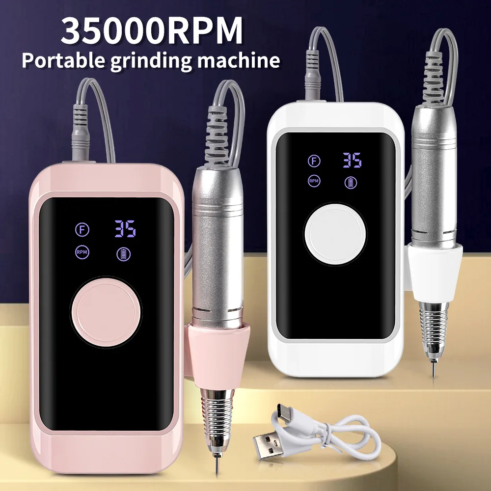 Máquina pulidora de uñas profesional, lima de uñas eléctrica portátil, recargable, Kit de máquina de manicura para suministros de uñas, 35000RPM