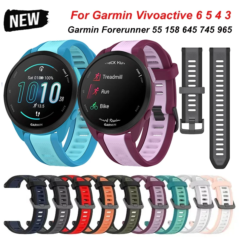 22mm 20mm Silicone Band For Garmin Vivoactive 6 5 4 3 Bracelet For Garmin Forerunner 255 265 645 745 965 55 158 165 Venu 2 3 SQ2