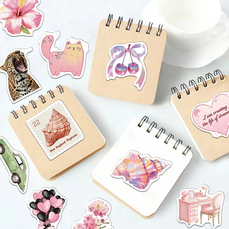 50 قطعة من الملصقات الوردية العتيقة للفتيات ملصق جمالي وردي كاواي لأجهزة الكمبيوتر المحمول مجلة القصاصات، شارات الفينيل المقاومة للماء #4