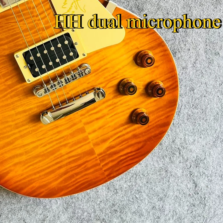 LP0T Amber Tiger Pattern Veneered Signature Electric Guitar HH Dual Pickup Retro Rock Blues Heavy Metal Performance Guitar Gift