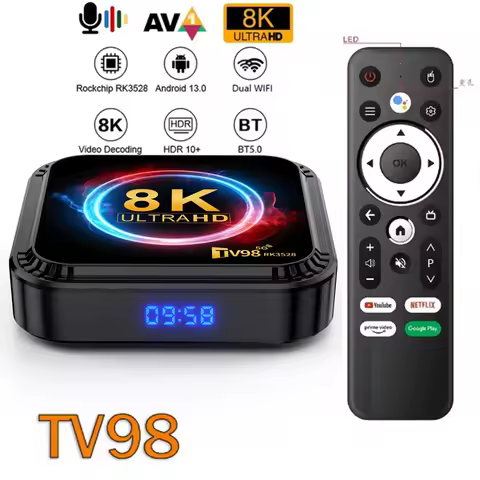TV98 RK3528 TV Box Ultra HD 8K Smart TV Box Android 13 4GB 32GB 64GB Dual Wifi BT5.0 4G 5G Voice remote Media Player Set Top Box