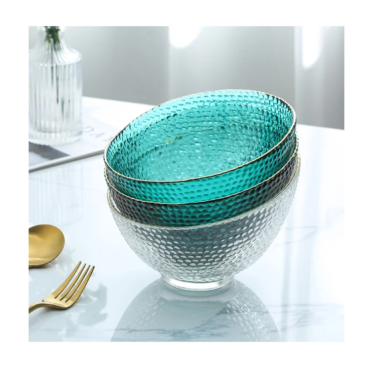 Best Price Creative Glass Salad Bowl Sloping Mouth Hammer Eyed Fruit Bowl Noodle Bowl