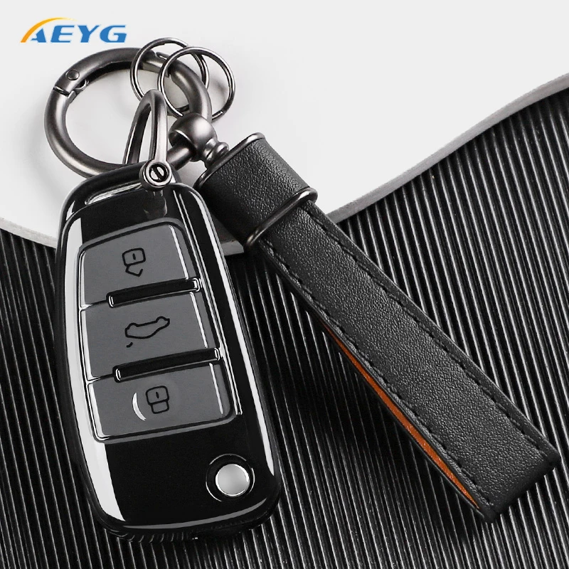 TPU Car Flip Key Case Cover Shell Fob For Audi A3 8L 8P A4 B6 B7 B8 A6 C5 C6 4F RS3 Q3 Q7 TT 8L 8V S3 Protector Holder Keyless view 2