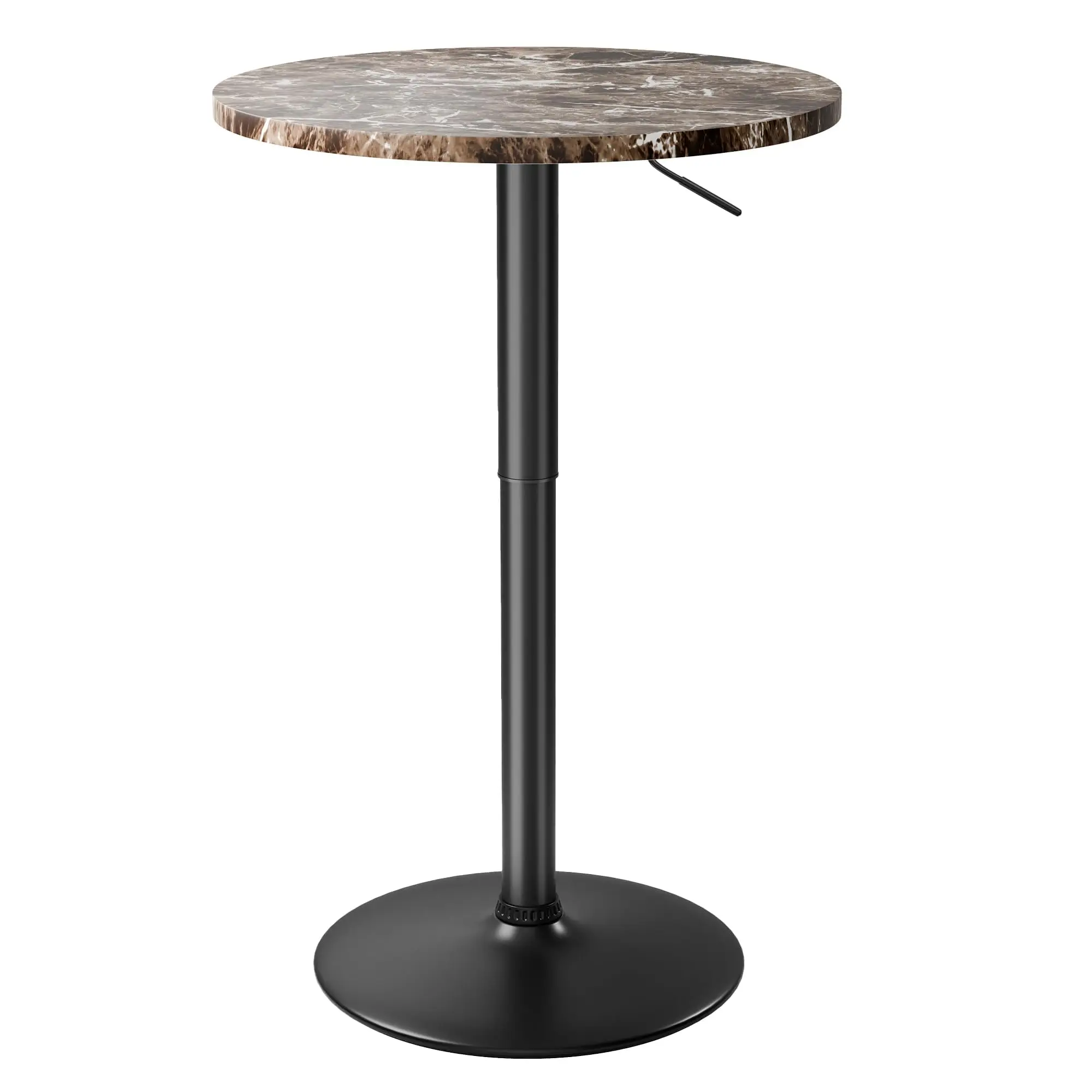 

Marble Finish Round Bar Table With Adjustable Height 27.4–36 Inches And 360-Degree Swivel Base For Café Dining Or Party Use