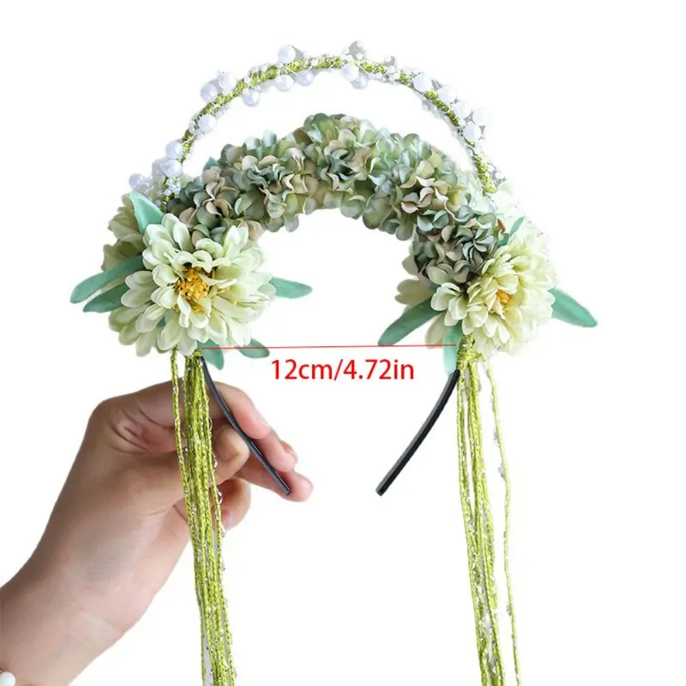 Kawaii Feather Flower Headband Seven Fairy Bead Tassel Hair Hoop Ancient Elf Hanfu Hair Accessories Cosplay