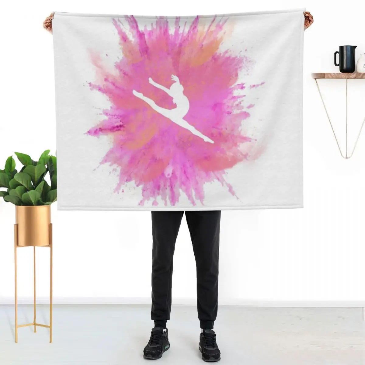 Pink Explosion Gymnastics Silhouette Throw Blanket Cute Plaid Soft Beds Soft Plush Plaid Furrys Polar Hairys Blankets