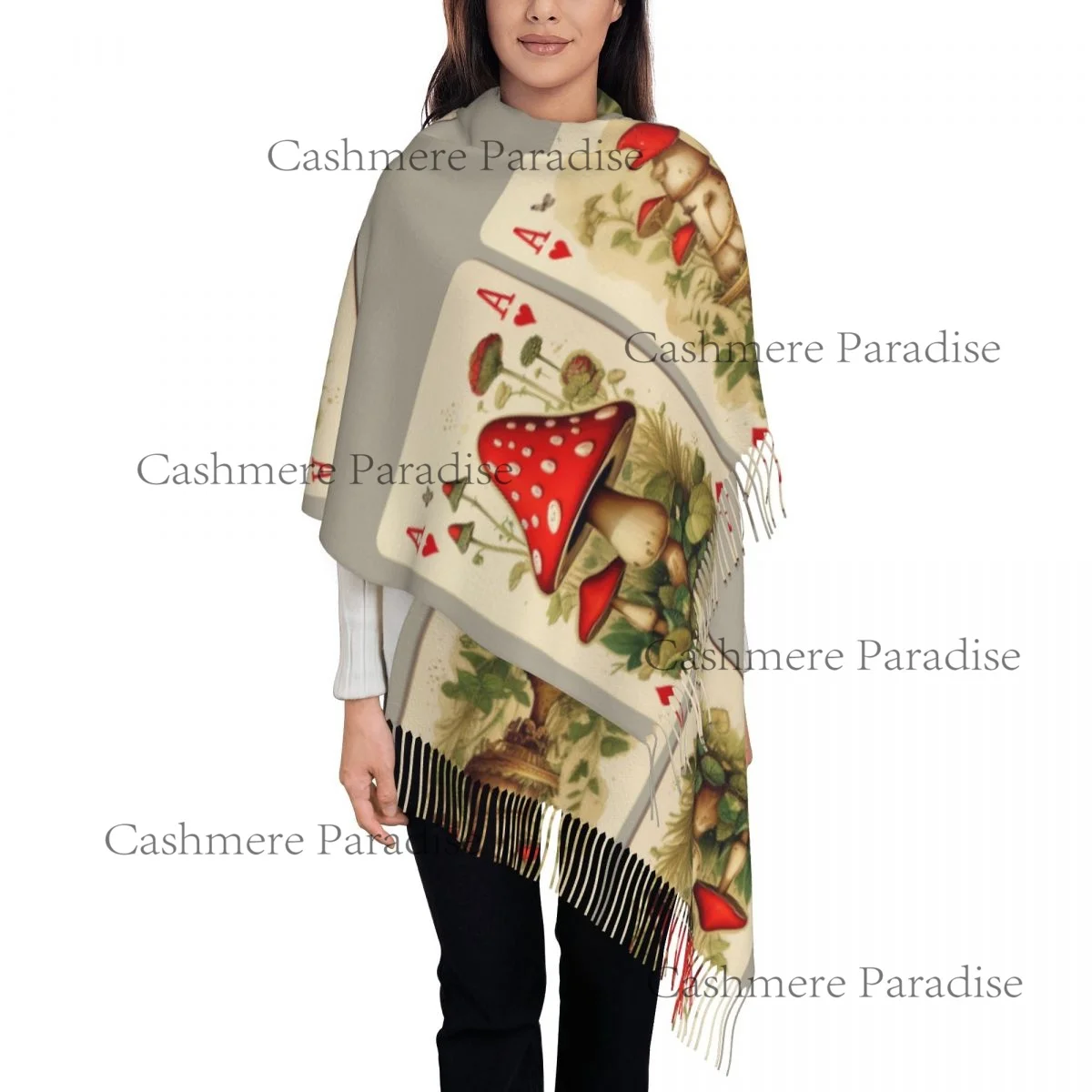 Alice In Wonderland Cards Women's Pashmina Shawl Wraps Fringe Scarf Long Large Scarf