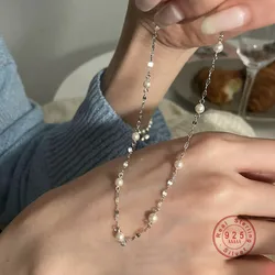 HI MAN 925 Sterling Silver Simple Gypsophila Pearl Pendant Necklace Women Trend Personality Hip Hop Party Jewelry