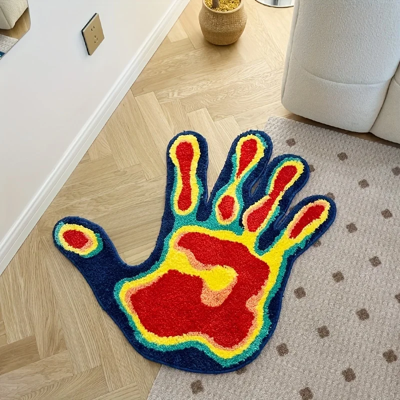 Soft and Fluffy Palm Shape Rug - Multicolor Flocking Material for Living Room and Bedroom - Machine Washable Home Decor and Room