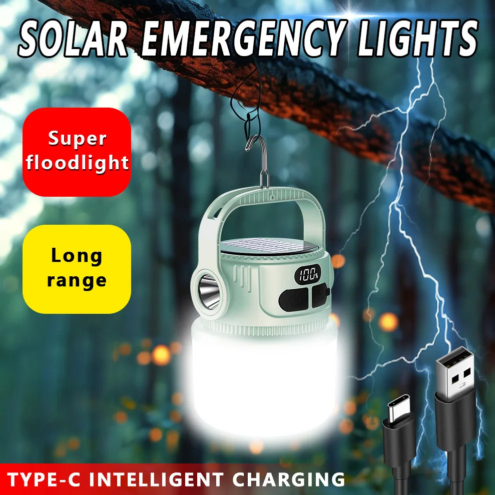 

Солнечная лампа, перезаряжаемый фонарь для кемпинга, яркий фонарик, 6 режимов, портативный рабочий свет, уличный водонепроницаемый аварийный светильник для рыбалки