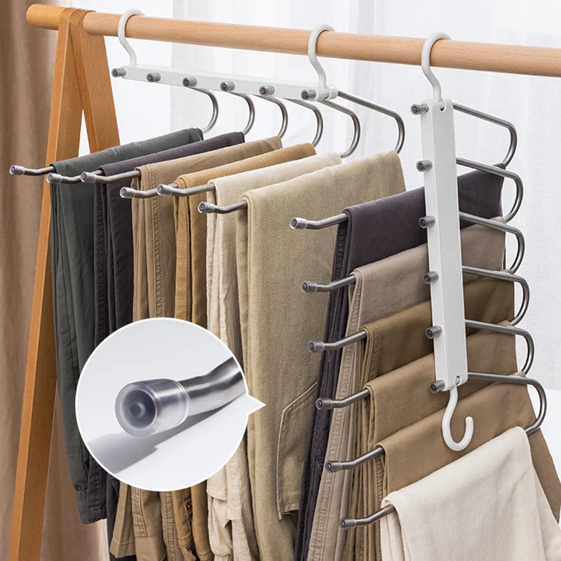 Multi-function Magic Pants Hangers,Rotatable Folding Stainless Steel Scarf Trouser Hanger,Non-Slip 6 in 1 Rack for Home Dorm