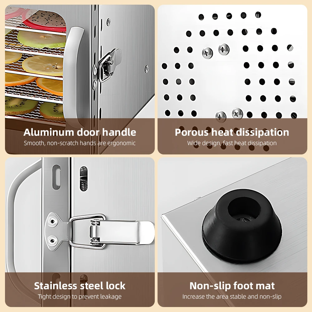مجففات للأغذية والمتشنجة مع مؤقت 24 ساعة وخفيف، 6 رفوف تجفيف 800 وات 30-90 ℃ مجفف فواكه الخضار مع شاشة تعمل باللمس #5