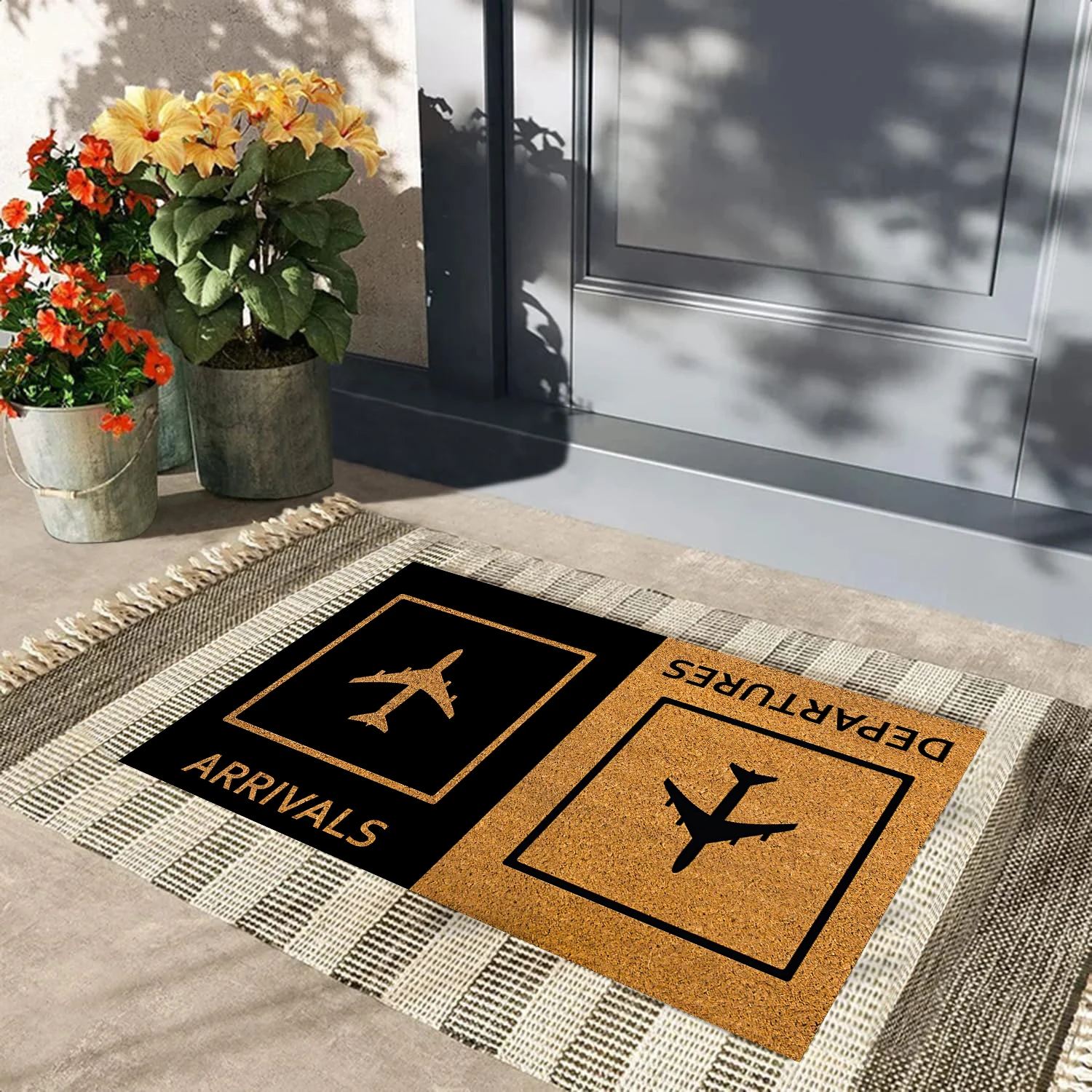 Coming and Going Arrivals and Departures Reversible Entryway Doormat,Funny Door Mats For Entrance Floor Rubber Anti Slip Outdoor