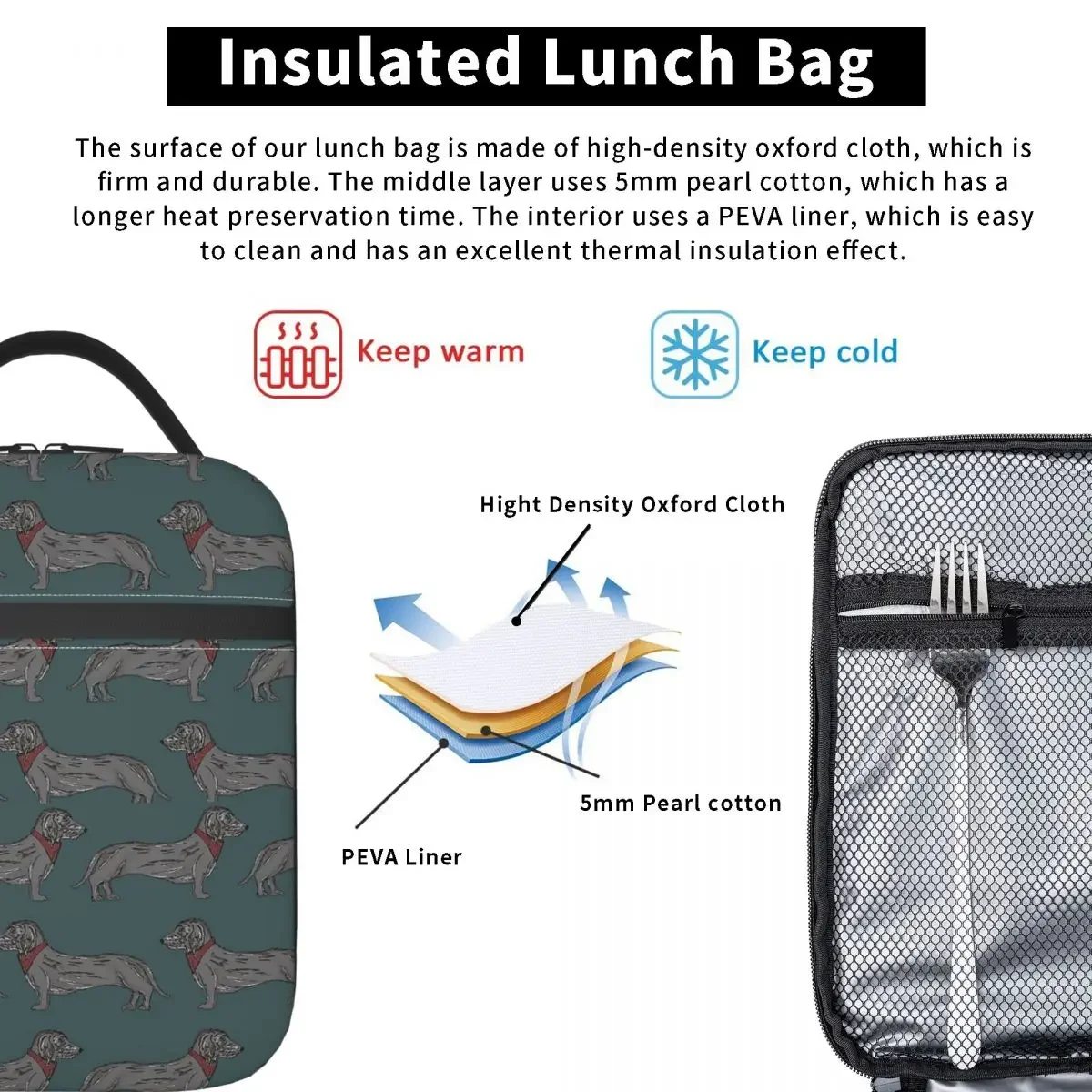 Draad Teckel Geïsoleerde Lunch Tas Thermische Zak Maaltijd Container Worstje Doxie Hond Lover Lunchbox Tote Voor Mannen Vrouwen Kantoor Reizen