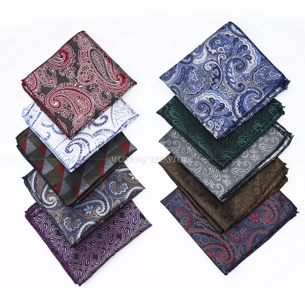 New Men's 23cm Red Green Paisley Handkerchief Polyester Scarf Retro Business Office Pocket Square Party Wedding Accessories Gift