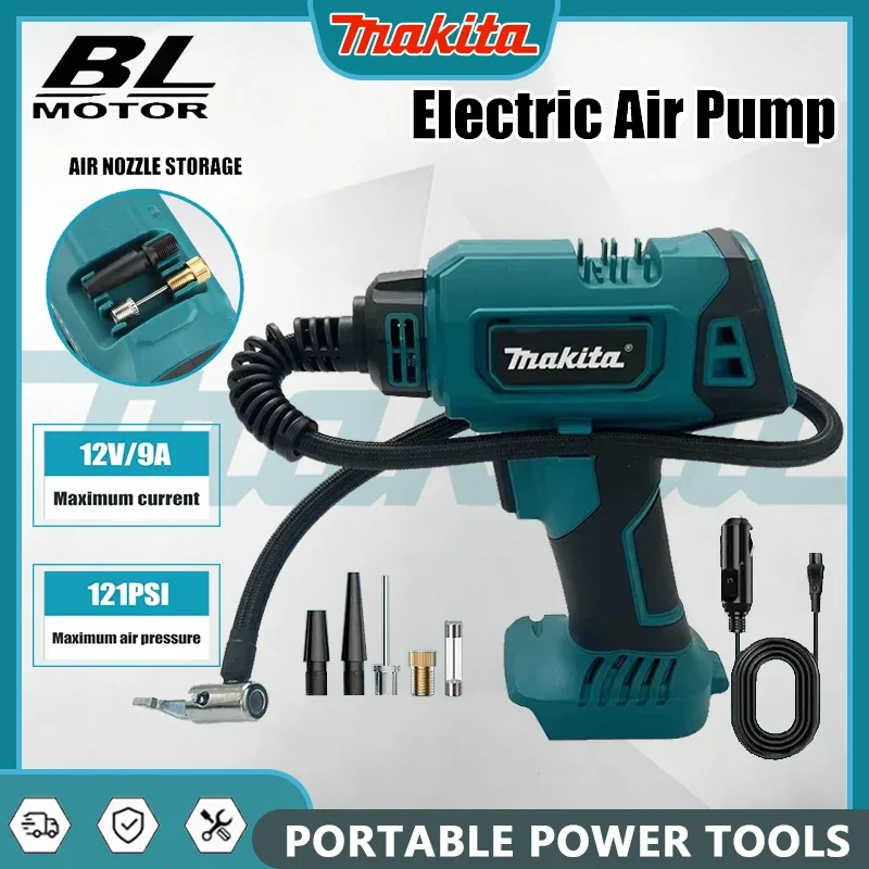 

Беспроводной портативный электрический воздушный насос Makita 12В, перезаряжаемый ручной компрессор для автомобилей, совместимый с аккумулятором Makita 18В