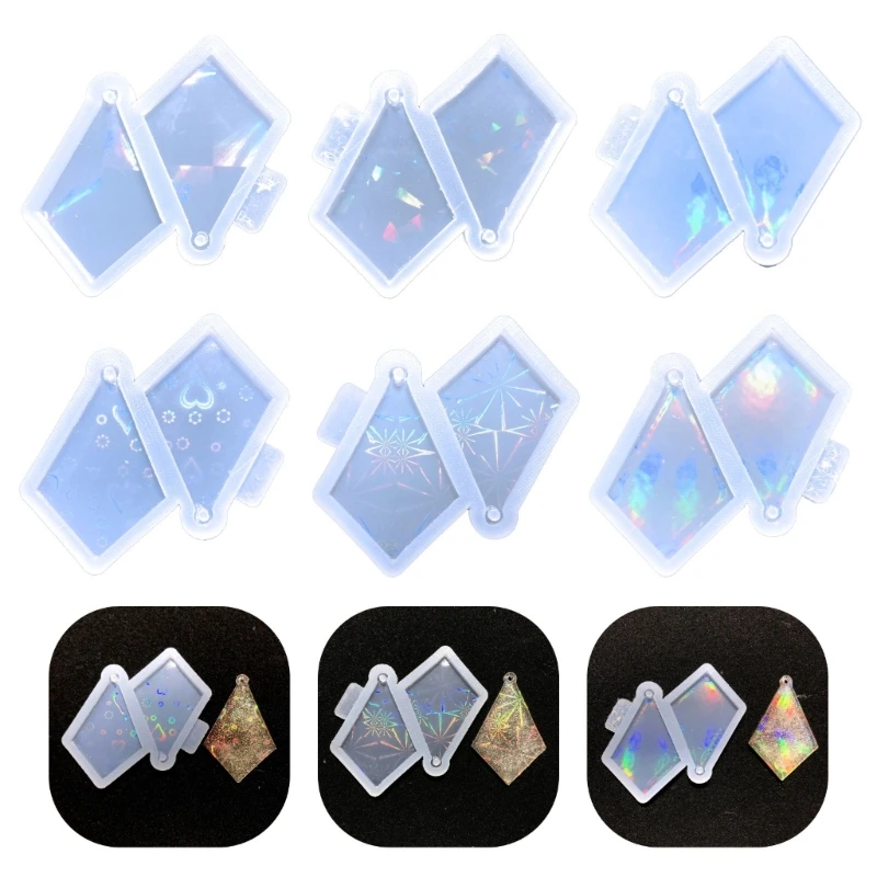 DIY Holographic Rhombus Earring Crystal Epoxy Resin Mold Light and Shadow Diamond Pendant Keychain Jewelry Silicone Mold