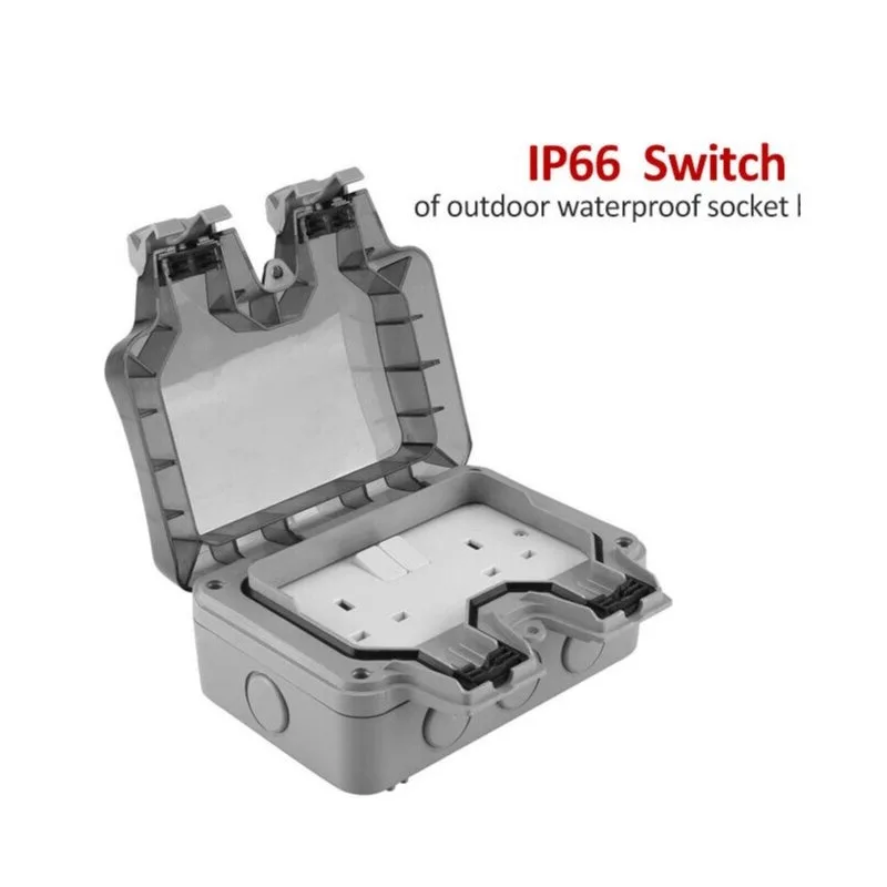 

Новый наружный водонепроницаемый удлинитель удлинителя 13А, 2-бандовый двойной переключаемый внешний блок, Великобритания