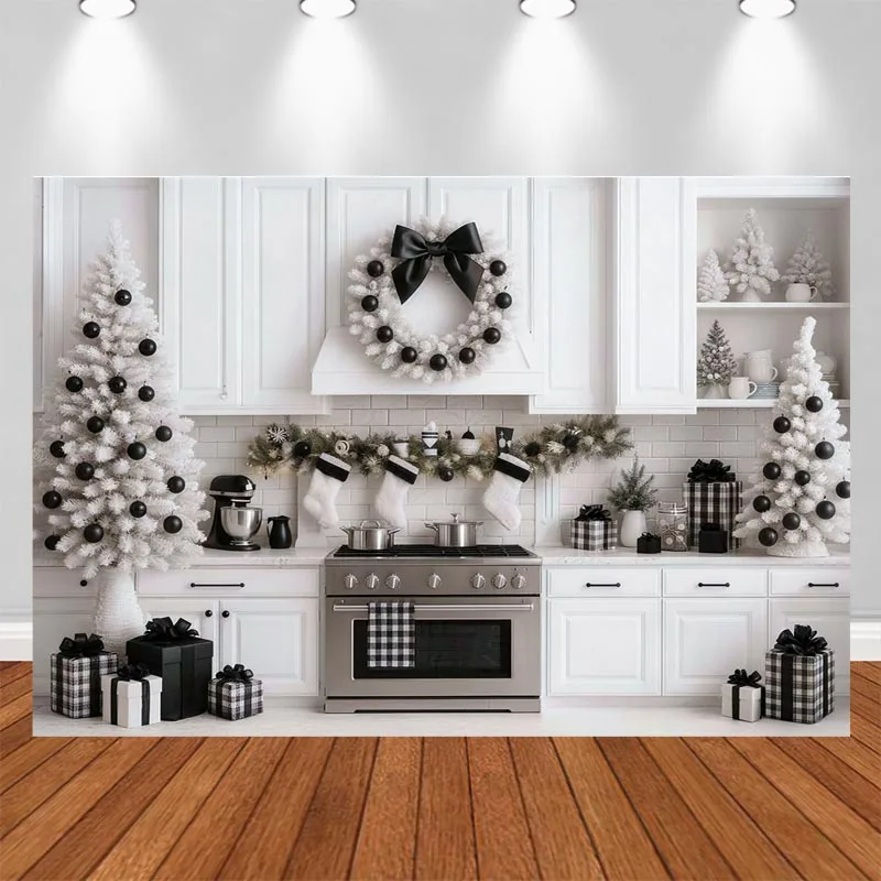 LS Christmas Kitchen Backdrops Child Baby Photo Props Adult Kids Xmas Decors Cabinet Oven Photography Studio Backgrounds
