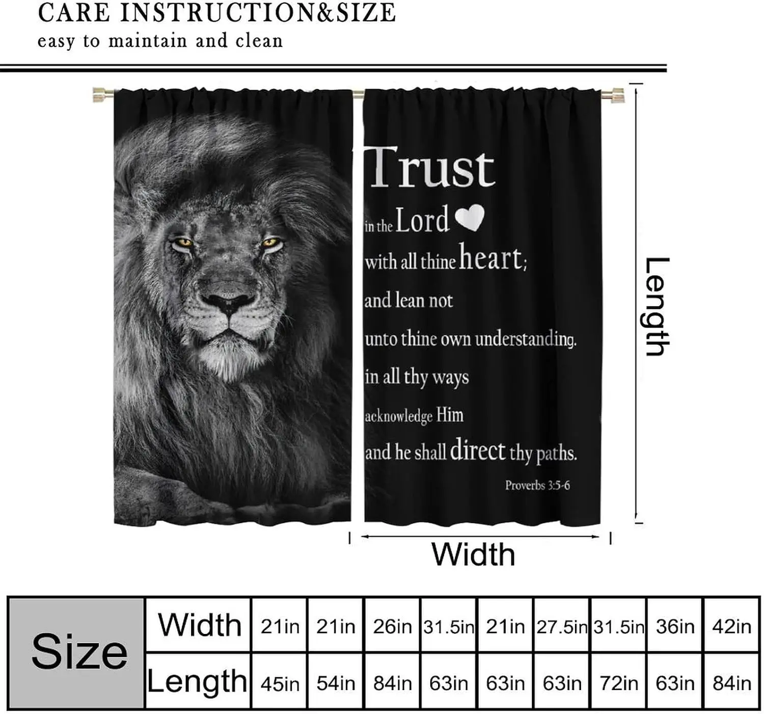 Inspirational Scripture Lion Curtain Window Panel Bible Verse Proverbs 3 5 6 Faith Christian Decorative Home Tapestry Art Panel