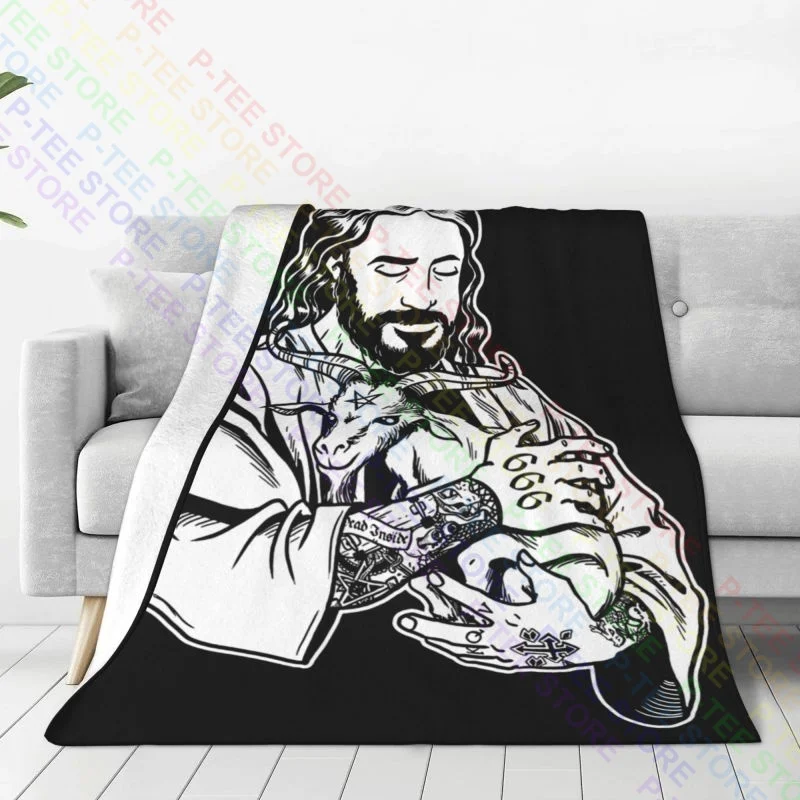 Blackcraft Jesus Loves Satan Baphomet Goat Blanket Fluffy For Bed All Season Bedding Supply Family Expenses