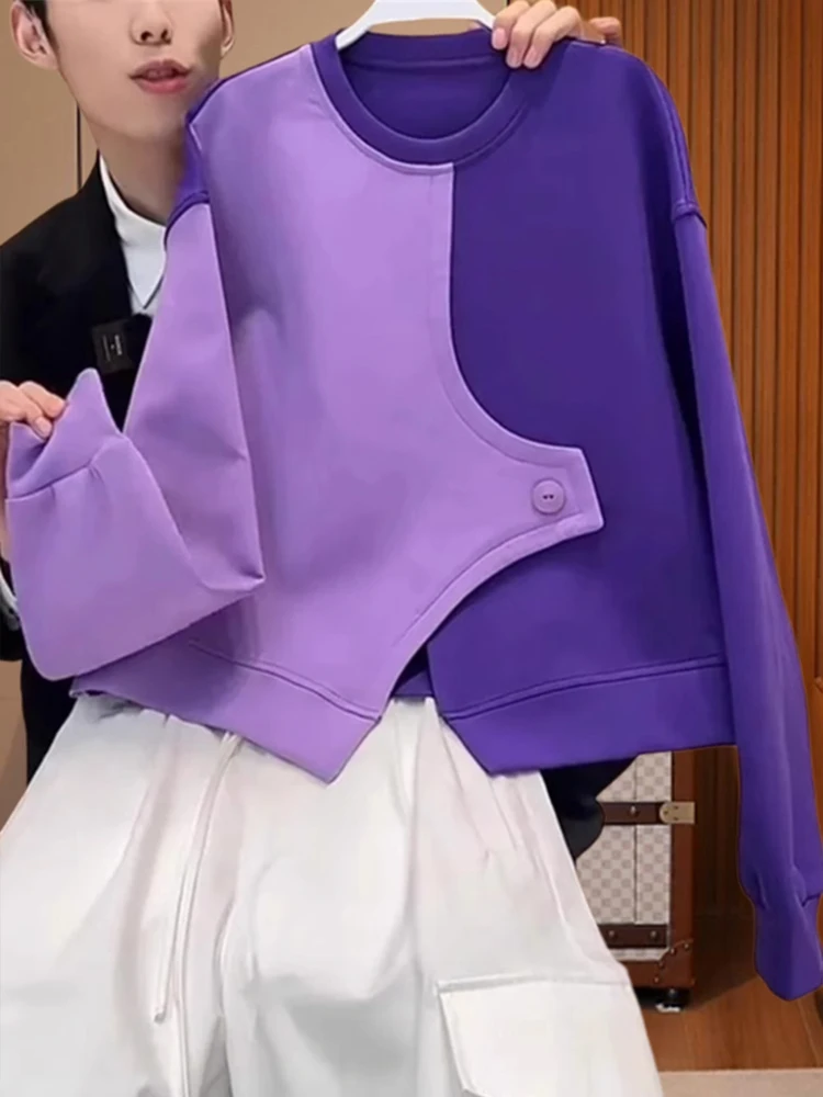 

Весна 2026: Женская свободная толстовка с уникальным дизайном, цветная, фиолетовая, в корейском стиле, повседневная, удобная, из полиэстера и хлопка.