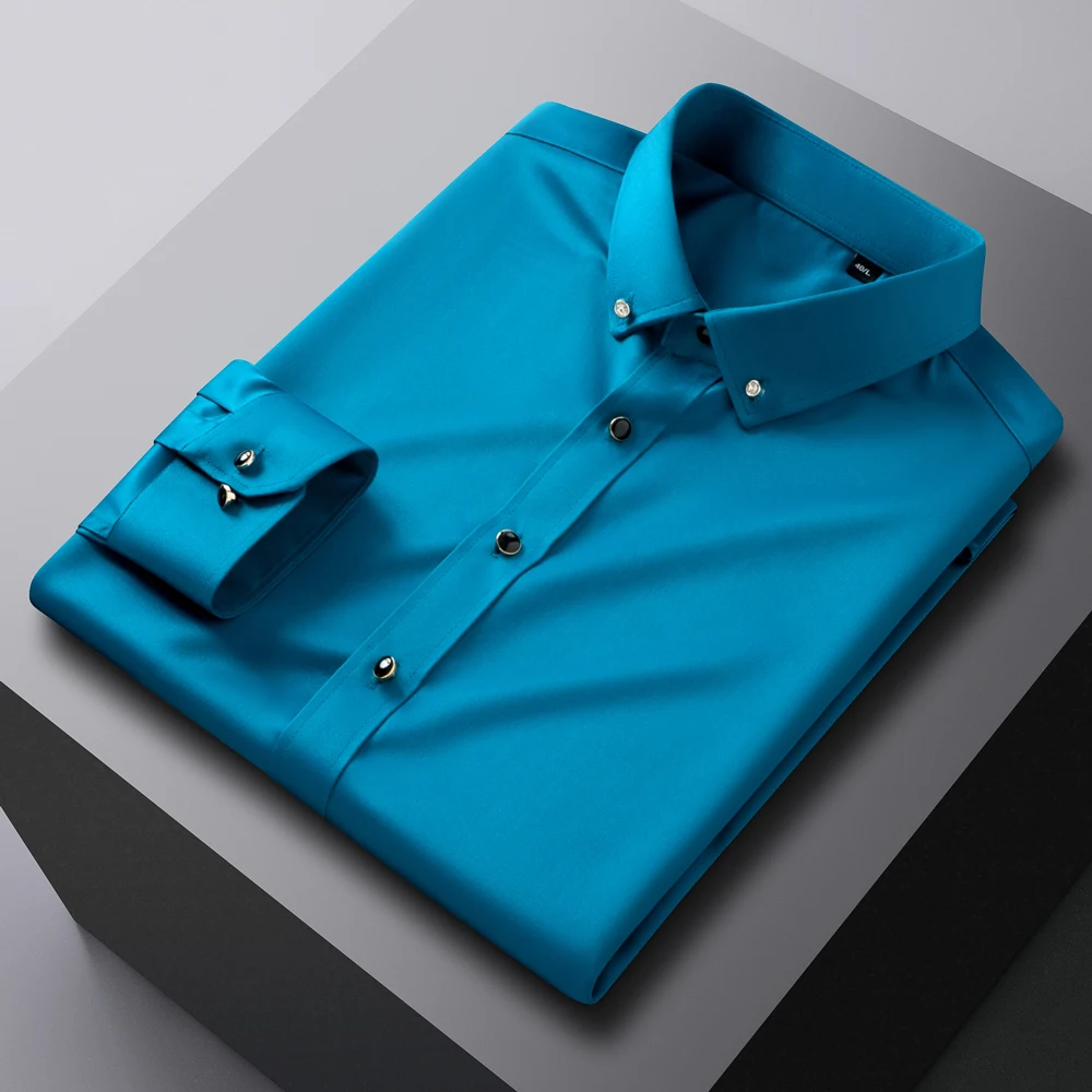 Men's Wrinkle Free Dress Shirts for Old Money Man Luxury 4-Way Stretch Long Sleeve Formal Diamond Button Up Wedding Prom Shirt