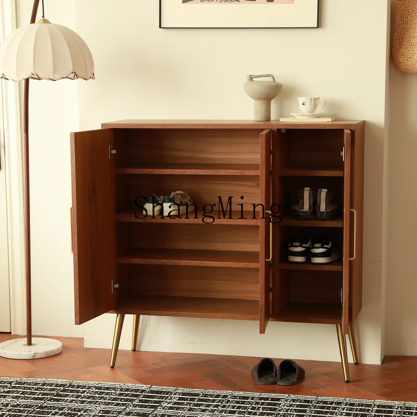 CL medieval solid wood shoe cabinet, living room, home entrance entrance, large-capacity storage storage display cabinet