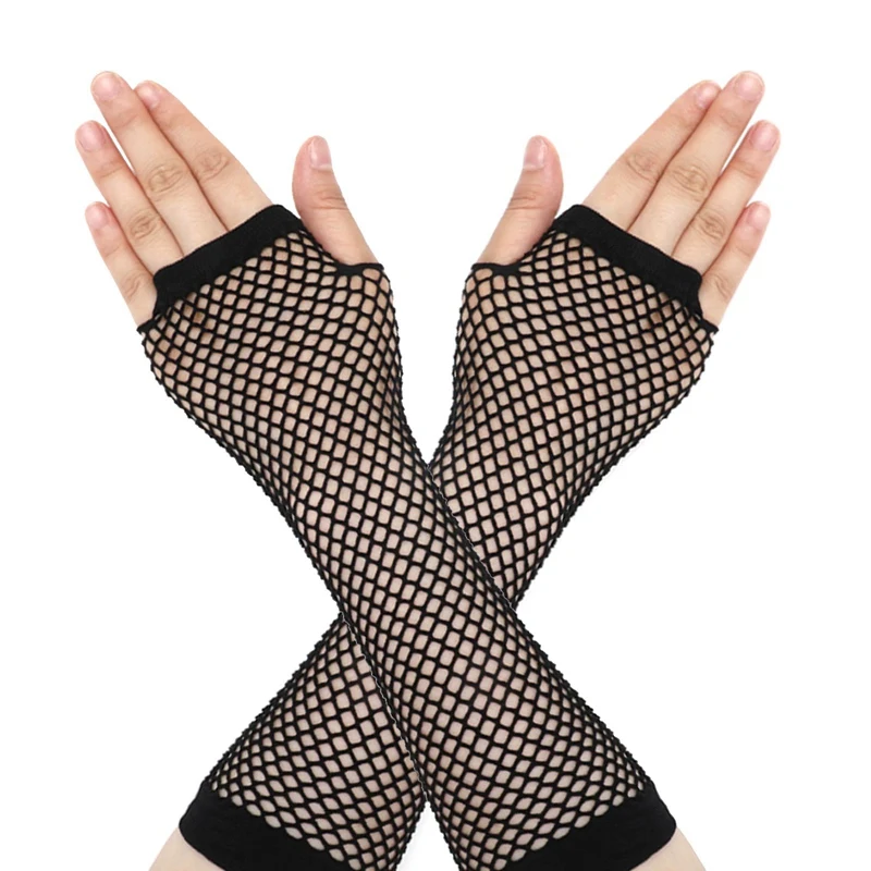 90s Disco Party Wear Dress Neon Fishnet Fingerless Long Gloves Leg Arm Cuff For Womens Sexy Girls Punk Goth Dance Mesh Gloves