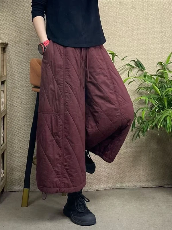 Chaud Thi pantalons à jambes larges automne hiver coupe ample Faion grande taille pantalons en coton pour femmes taille haute jambe droite décontracté...