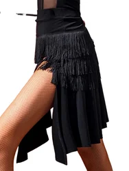 Vrouwelijke Volwassen Latin Dans Rok Meerlagige Zwarte Kwast Jurk Rumba Samba Latin Professionele Dans Training Jurk Franje Rok