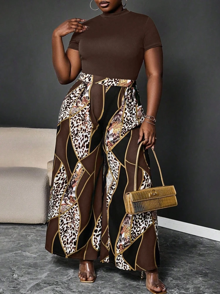 

XL-5XL Plus Size Women Clothing 2 Piece Sets New Matching Short Sleeve Two Pieces Sets Tops And Pants Suits Outfits Clothing