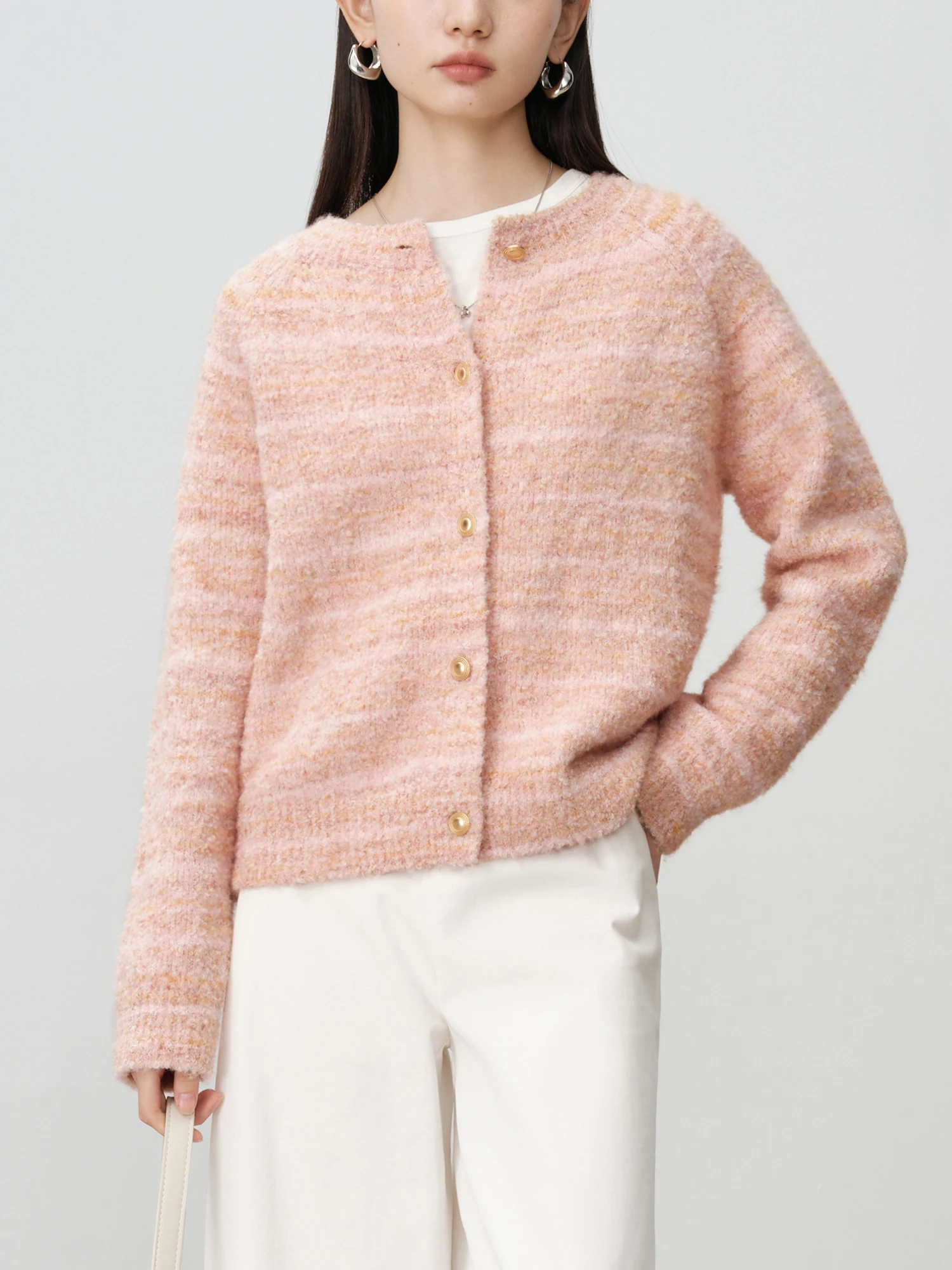 ZIQIAO Maglione pullover in lana da donna Rosa delicato 3,4% pullover in lana Top girocollo Cardigan invernale 24ZQ94135 + 24ZQ94136