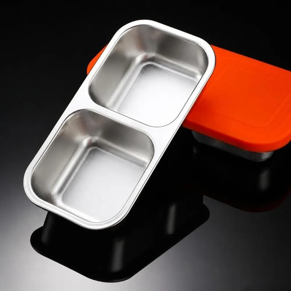 Reusable Portable Snack Containers 300 ML Capacity 304 Stainless Steel Food Storage Box Silicone Lids Leak Proof Fruit Salad Box