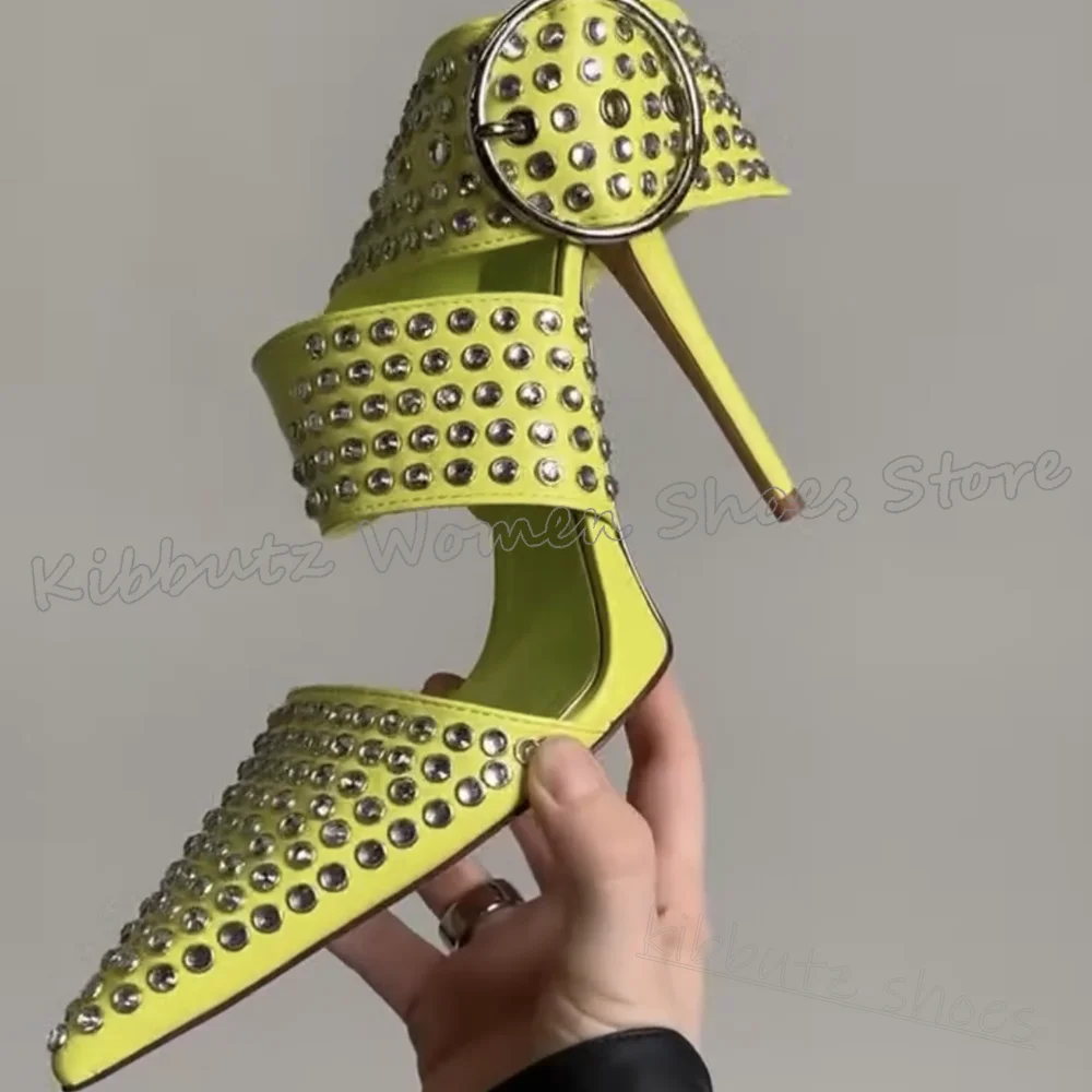 

Crystal Pumps Glossy Leather Buckle Strap Pointy Thin Heels Solid Color Fashion Luxury Elegant Concise Sexy Party Wedding Shoes