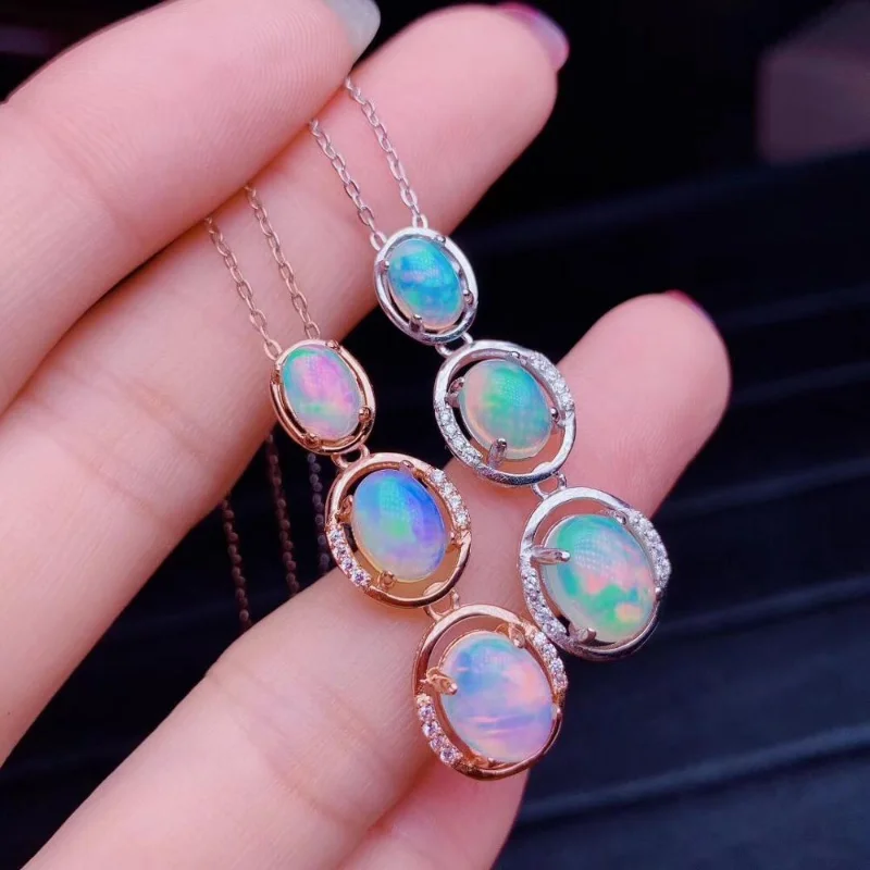 Natural Fire Opal Necklace, Australian Mining Area, Color Changing and Colorful Gemstones, 925 Silver Sterling Pendant Necklace