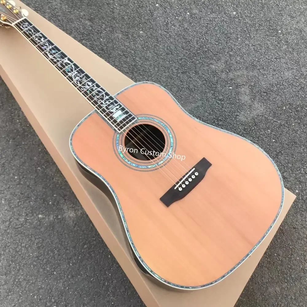 

free shipping Handmade vine inlay Acousic guitar 41 inch D Guitarra acustica natural solid cedar top acoustic electric guitar