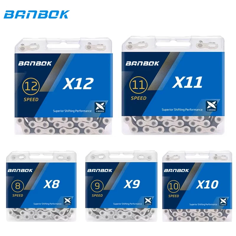 

BANBOK Bicycle Chain 8 9 10 11 Speed Silver Mountain Road Bike Chains 116 Links Ultralight Carbon Steel MTB Parts