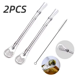 2Pcs Detachable Bombilla Filter Straw Stainless Steel Straw Spoon Tea Filter Yerba mate straw Reusable Bar Accessories