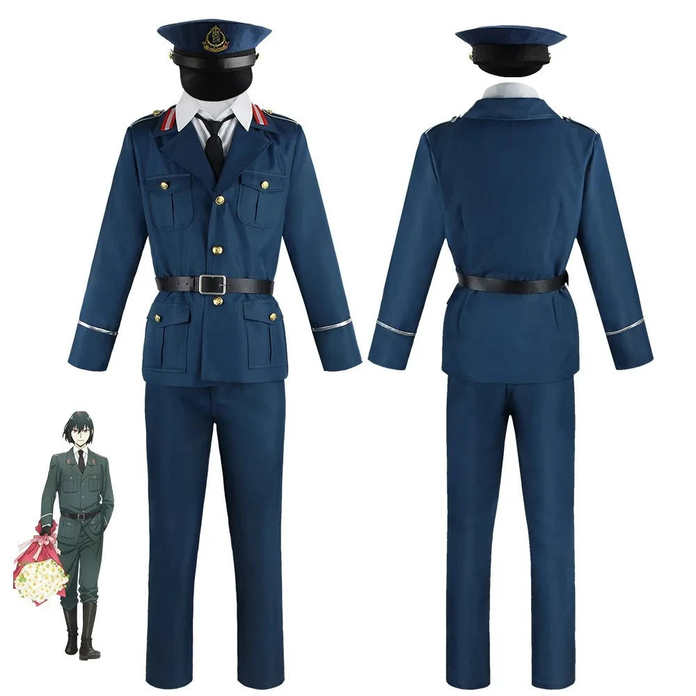 

Anime Police Uniform Cosplay Costume Set Navy Blue Officer Outfit Jacket Pants Hat for Adult Halloween Carnival Role Play Party
