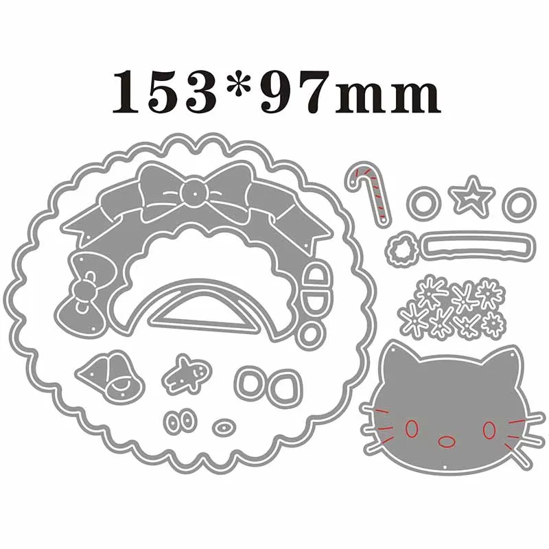 Christmas Wreath Aimal Cat Metal Cutting Dies For DIY Scrapbooking Photo Album Craft Decorat Paper Template Handcraft Gift Card