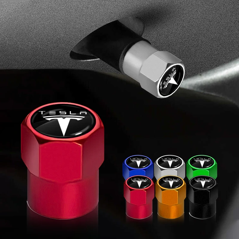 4Pc Car Tire Valve caps Emblem metal Cap Case accessories Car Styling For Tesla Model 3 2022 Y X S Cc3 Cybertruck 2021 Y Juguete