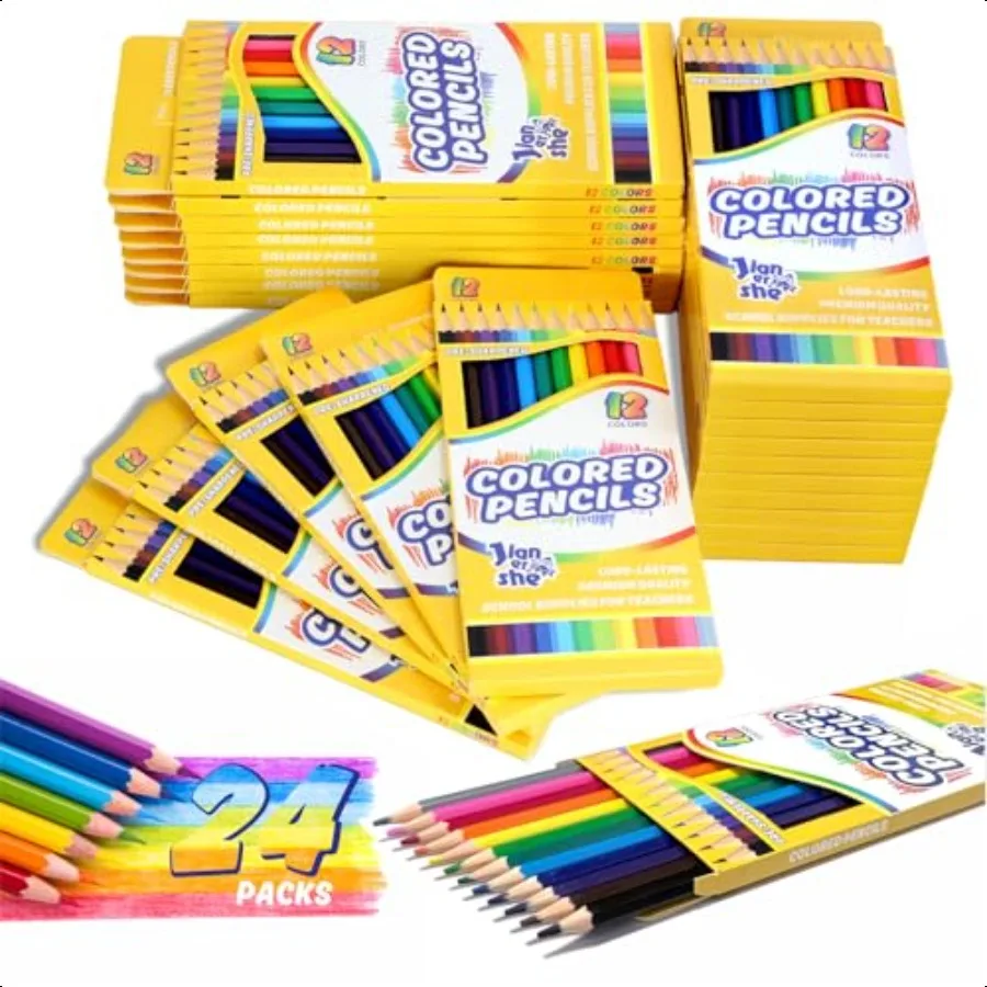 

288 цветных карандашей, оптом, 24 упаковки, 12 предварительно заточенных цветных карандашей для детей «Назад в школу», бабушки для учителей профессионалов, художественные призы в классе