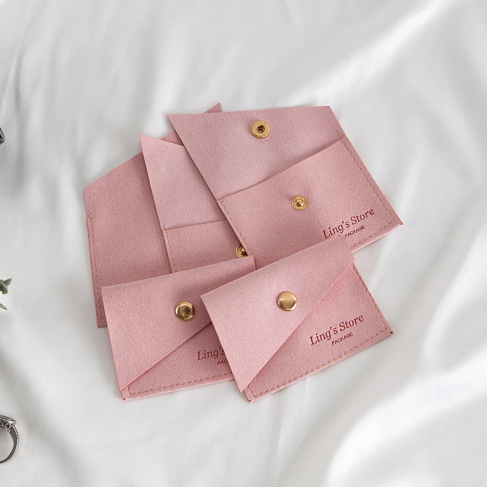 50pcs Personalized Velvet Jewelry Bag Microfiber Snap Button Portable Pouches Earrings Rings Storage Bracelet Necklace Packaging