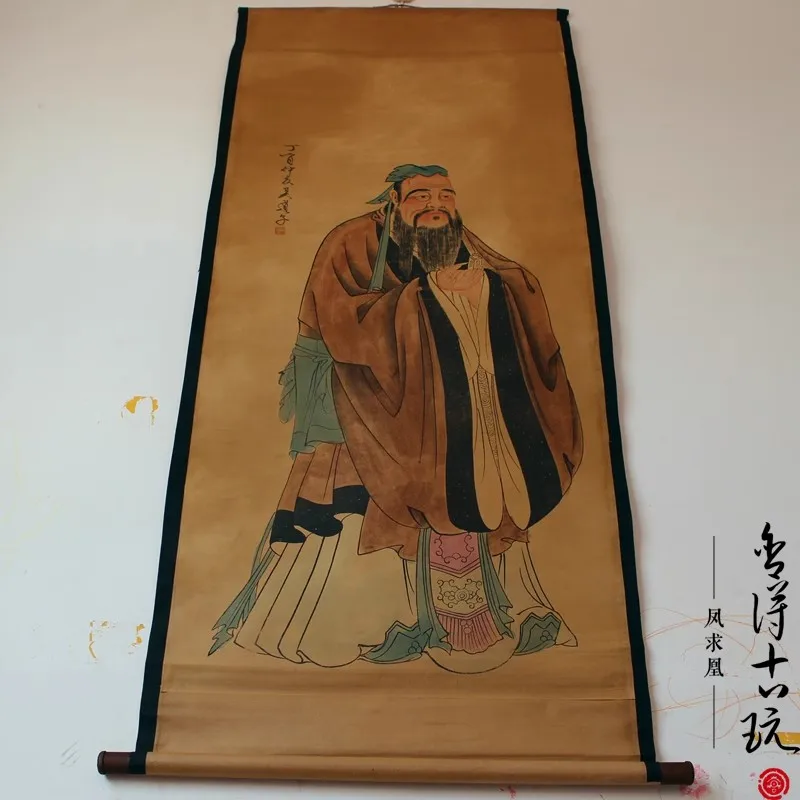 Rare Hand-painted QingDyansty Chinese vertical axis paintings,Kong Zi, hand drawn, free shipping