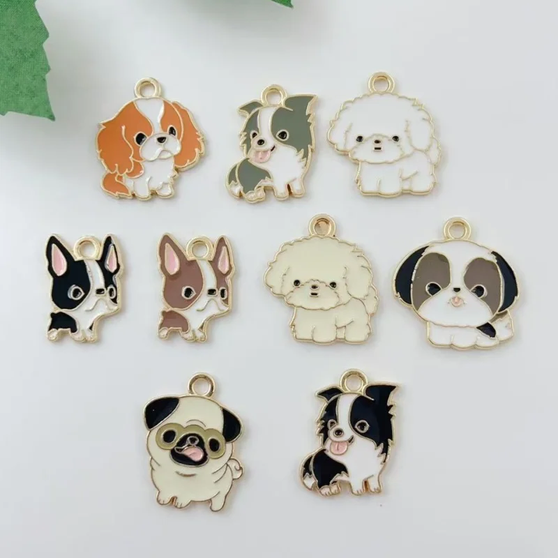 10pcs Enamel Cartoon Animal Dog Puppy Pendants Charms for Jewelry Making Earrings Necklace DIY Bracelet Accessories Supplies