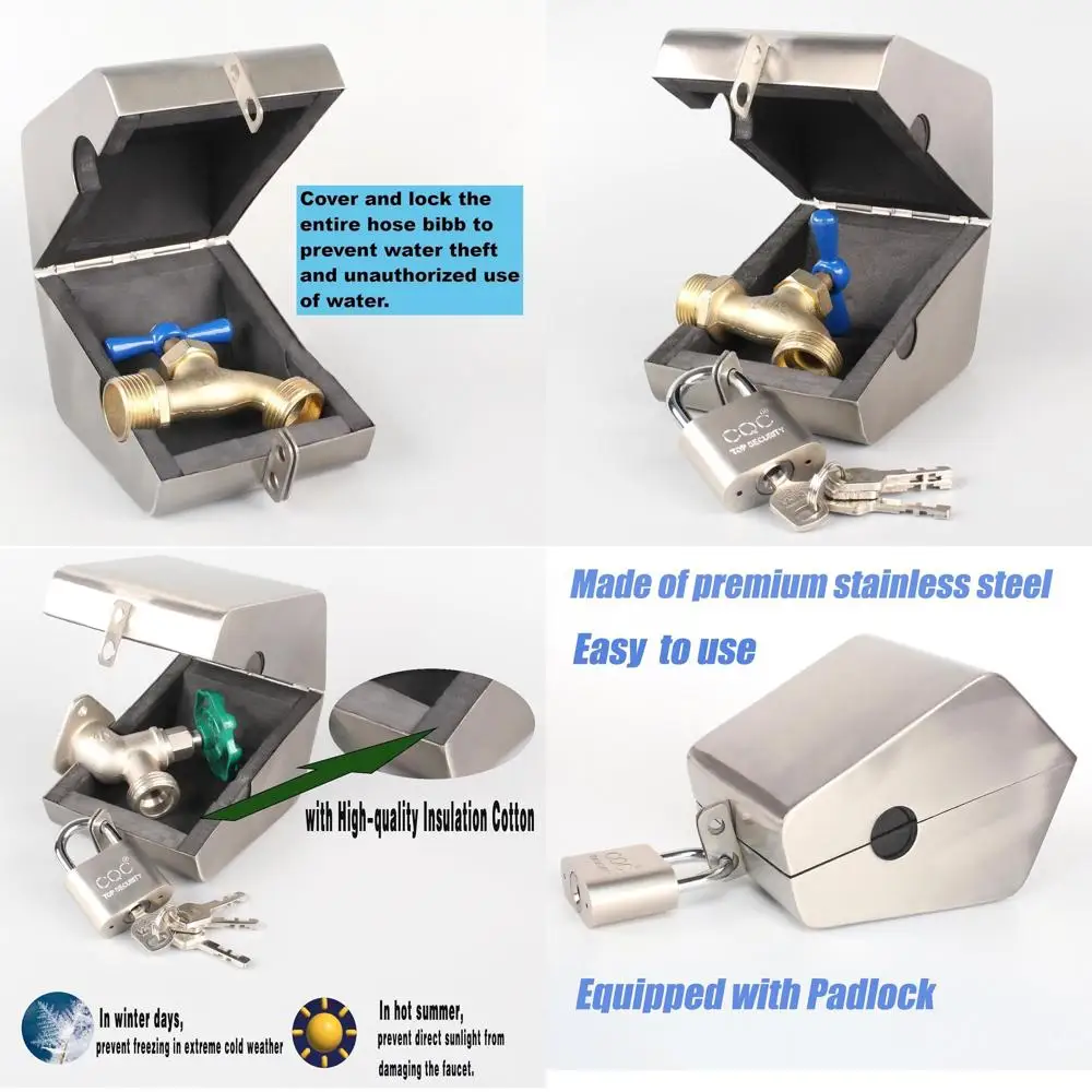 

Weatherproof Outdoor Faucet Lock with Padlock, Insulated Cover, Hose Bib Lockout, Prevents Theft and Unauthorized Water Use, Fit