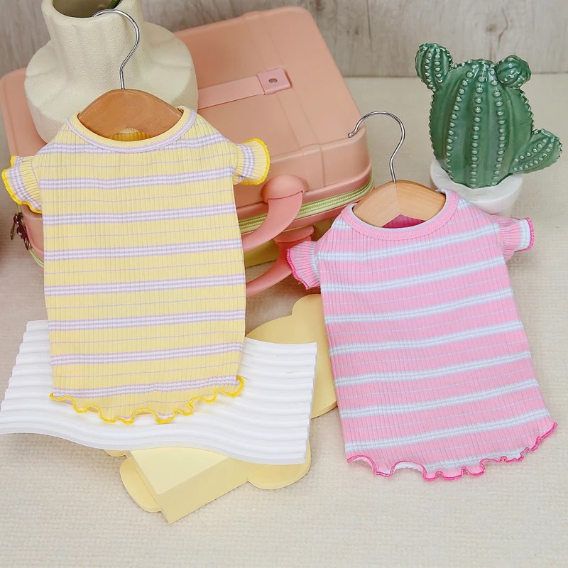 Cherry Cat Dog Clothes Summer Flying Sleeve Hoodies Vest Pink Yellow Clothing Dog Sweatshirt Shirt For Small Dogs Dachshund Pug